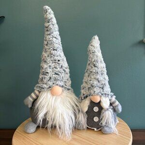Mr & Mrs Gnome Plush Decoration Set 17" Tall Gray Winter Bean Bag Weighted Base